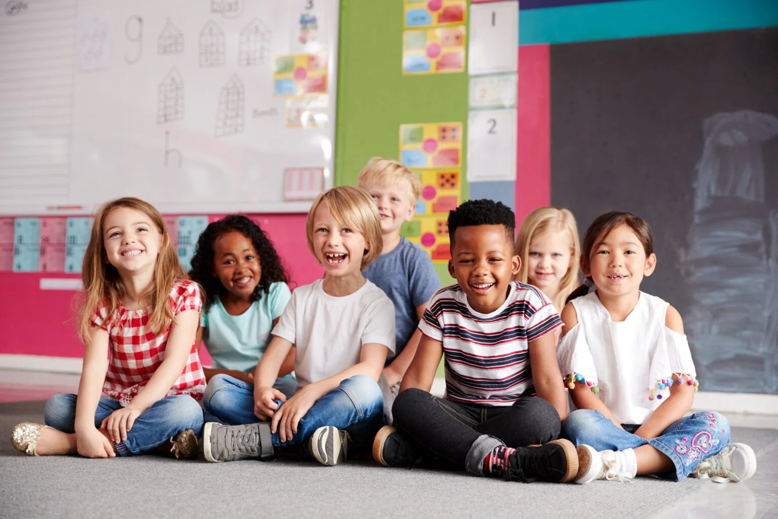 A group of bright kindergarteners learning about a variety of topics at a preschool in Alpharetta, Georgia.